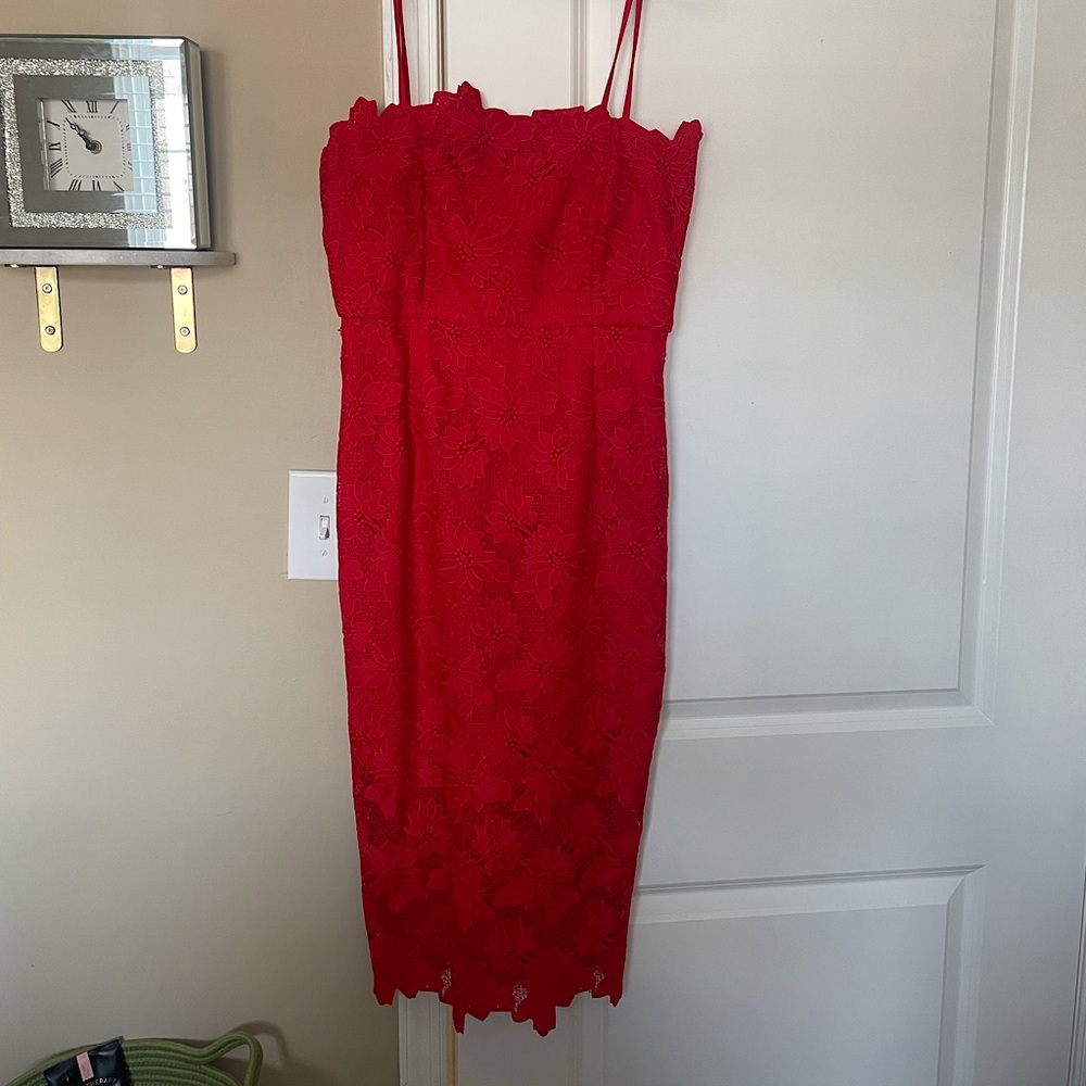 Bardot Red Lace Midi Dress